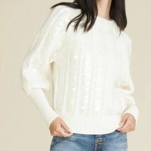 Veronica Beard Yola Sequined Cable-Knit Sweater in Cream